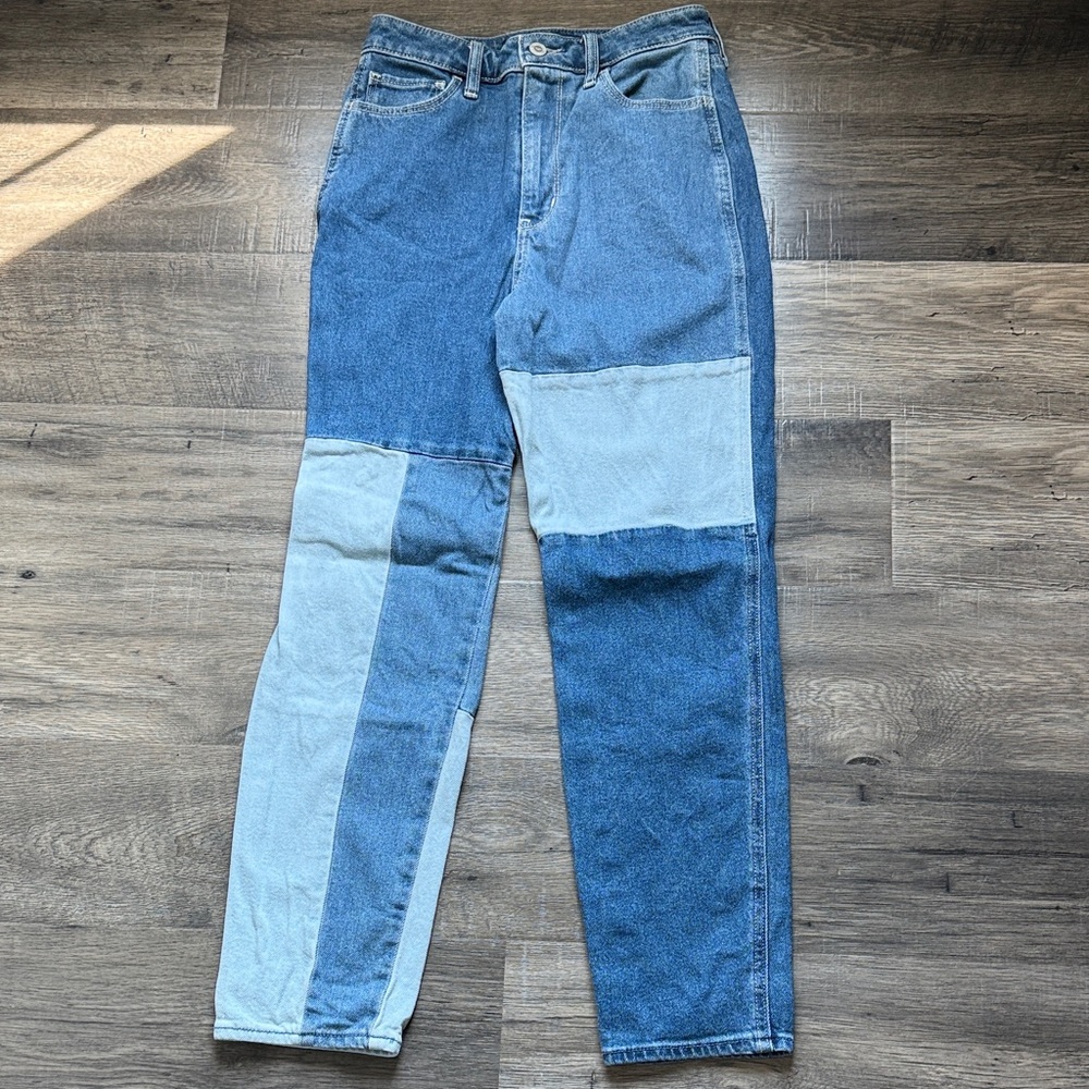 Hollister Blue Patchwork Straight Leg Jeans